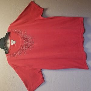 ISAAC'S DESIGNS CASUALS, Sz 2X Short Sleeve Red w/neck decor T-Shirt,GUC  CL#100
